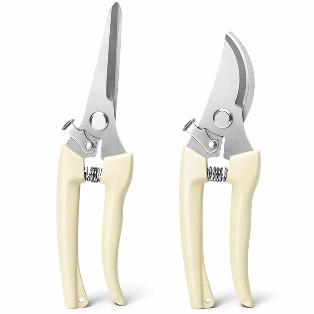 Alt view image 8 of 14 - Pruning Shears,2Pcs Pruning Shears for Gardening,Professional Garden Shears for Flowers, Bonsai and Fruits Picking (1pc Straight & 1pc Curved)