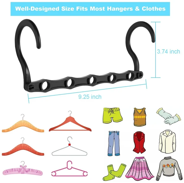 Alt view image 13 of 14 - Space Saving Hangers 10 Pack, Heavy Duty Magic Cascading Hanger Organizer with 5 Enclosed Anti-Slip Holes, Closet Organizers and Storage for Clothes, College Dorm Room Essentials, Black