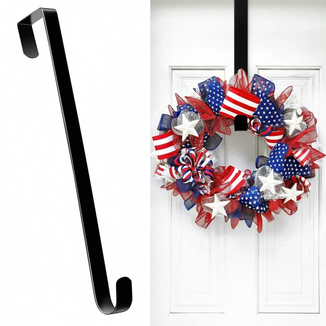 Alt view image 8 of 14 - 4th of July Decorations Wreath Hangers for Front Door,12" Patriotic Wreath Hook Holder Over The Door Hanger,Metal Garland Hangers Hook for Patriotic Independence Christmas Porch Decor