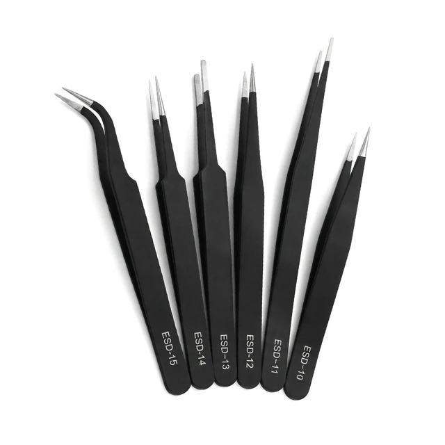 Alt view image 8 of 14 - Rackii 6-Pcs Precision Tweezers Set, ESD Safe Stainless Steel Fine Tip