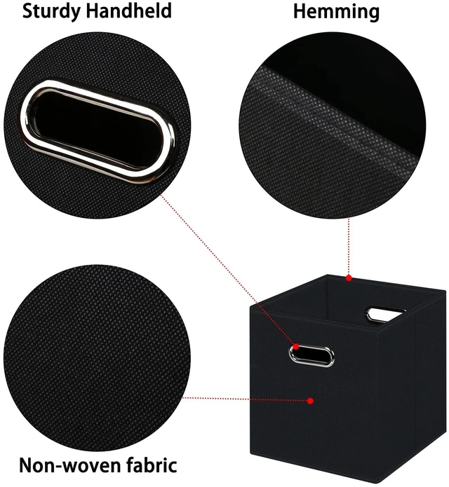 Alt view image 14 of 14 - Black Foldable Storage Cubes Bins , Fabric Storage Box Cubes Organizer Baskets with Dual Handles for Home Organizer (Black)
