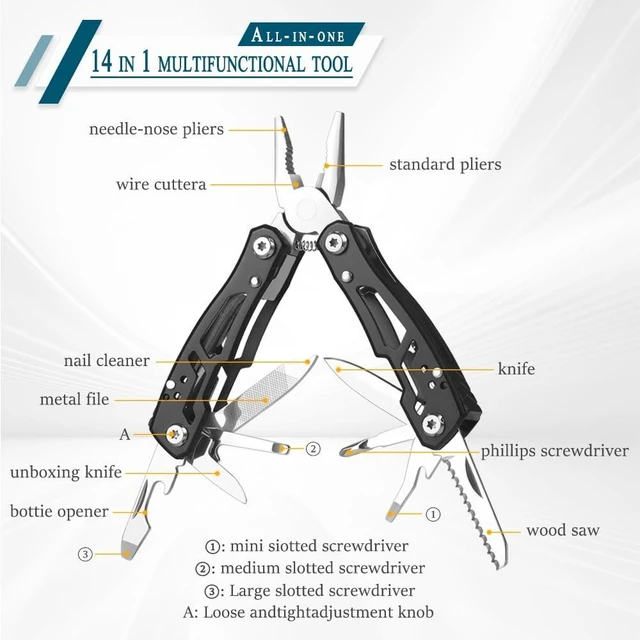 Alt view image 10 of 14 - MINI Multitool Pliers, Christmas Birthday Gifts for Men Boyfriend Dad Husband Women, Pocket Knife 14-In-1, Rugged and Practical Portable Computer and Bike Gadgets, Black Camping and Survival Tools