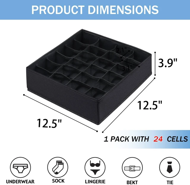 Alt view image 9 of 14 - Foldable Storage Cubes Drawer Underwear Organizer Dividers under Cabinet Organizer 24-Cell Fabric Storage Boxes for Lingerie,Socks,Ties Black