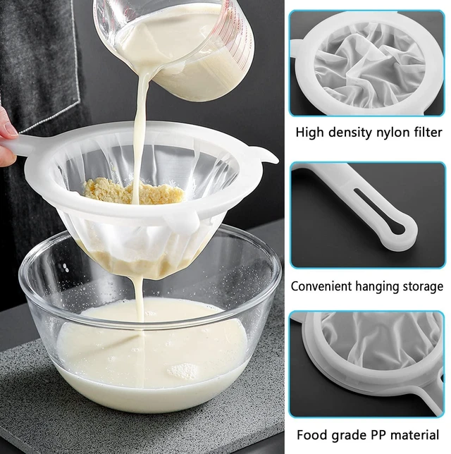 Alt view image 12 of 14 - Kitchen Ultra-Fine Nylon Mesh Strainer Food Yogurt Mesh Sieve Plastic Mesh Colander with Handle Mini Brine Shrimp Separation Net for Filtering Juice Juice Milk Honey (80Mesh)