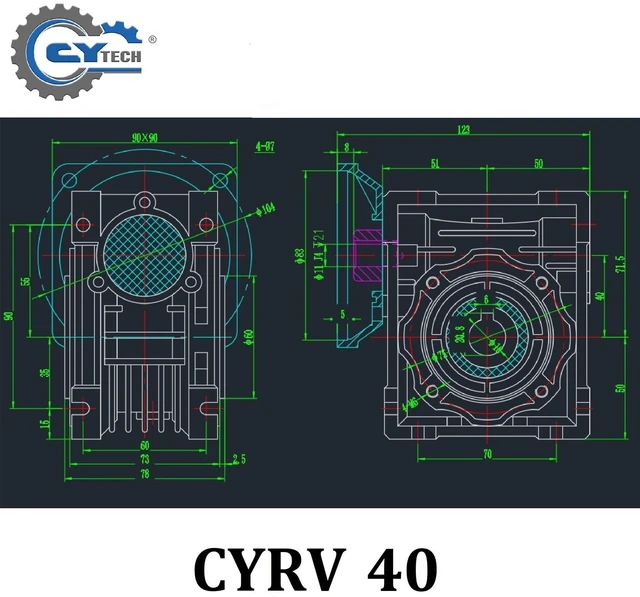 Alt view image 5 of 7 - Gearbox NMRV040 Worm Gear Reducer CYRV040 Ratio 100:1 Flange 71B14 Input 14mm Output 18mm CHENYUE TECH