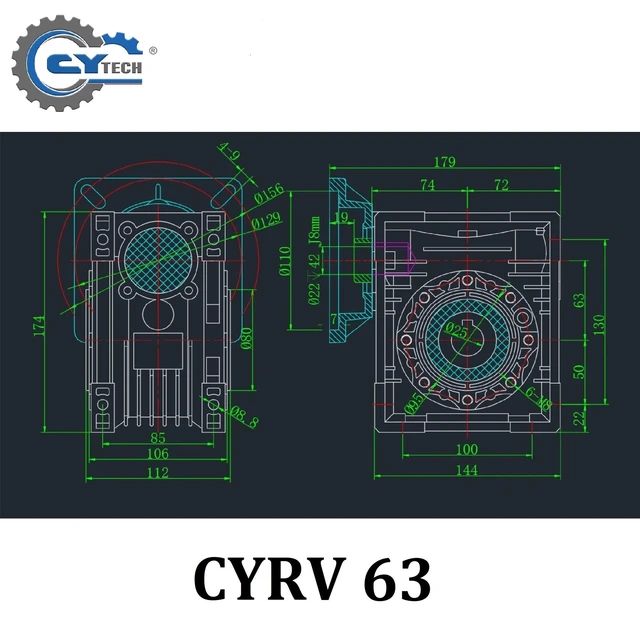 Alt view image 5 of 7 - Gearbox NMRV063 Worm Gear Reducer CYRV063 Ratio 7.5:1 Flange 90B14 Input 24mm Output 25mm CHENYUE TECH