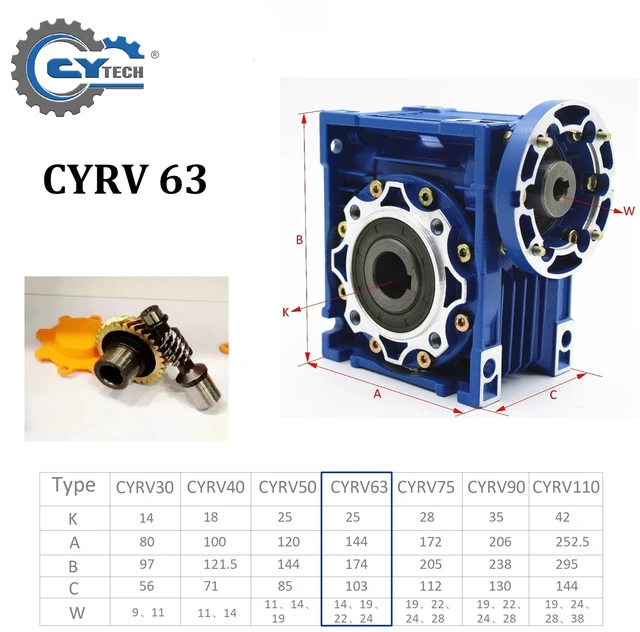 Alt view image 4 of 7 - Gearbox NMRV063 Worm Gear Reducer CYRV063 Ratio 7.5:1 Flange 90B14 Input 24mm Output 25mm CHENYUE TECH