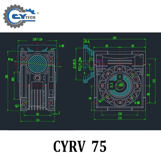 Alt view image 5 of 7 - Gearbox NMRV075 Worm Gear Reducer CYRV075 Ratio 100:1 Flange 80B5 Input 19mm Output 28mm CHENYUE TECH