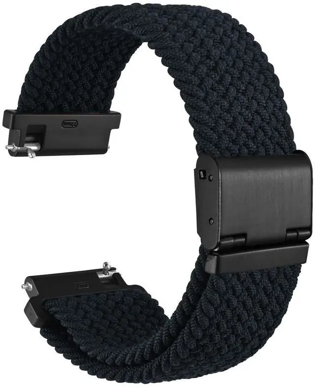 Main image of 22mm Braided Nylon Watch Band for Men and Women, Quick Release, Black Stainless Steel Buckle (Black)