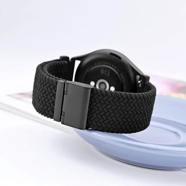 Alt view image 2 of 7 - 22mm Braided Nylon Watch Band for Men and Women, Quick Release, Black Stainless Steel Buckle (Black)