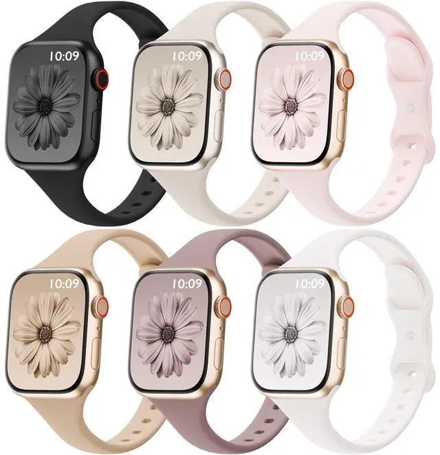 Main image of 6 Pack Thin Bands Compatible with Apple Watch Band 38mm 40mm 41mm 42mm 44mm 45mm 46mm 49mm Women Men, Sport Silicone Strap Slim Wristband for iWatch Series 11 10 9 8 SE 7 6 5 4 3 2 1 Ultra