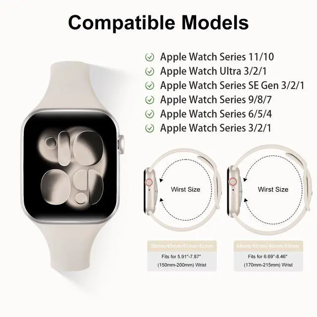 Alt view image 2 of 7 - 6 Pack Thin Bands Compatible with Apple Watch Band 38mm 40mm 41mm 42mm 44mm 45mm 46mm 49mm Women Men, Sport Silicone Strap Slim Wristband for iWatch Series 11 10 9 8 SE 7 6 5 4 3 2 1 Ultra