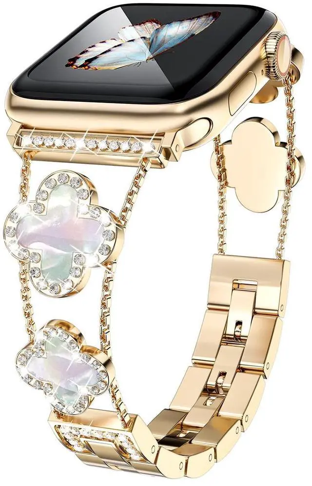 Main image of 38/40/41/42 mm(Series 10) cool woman chain metal smartwatch strap compatible with Apple Watch Band Series 11/10/9/8/7/6/SE/5/4 adjustable replacement watch bracelet for Iwatch gold Watch Band