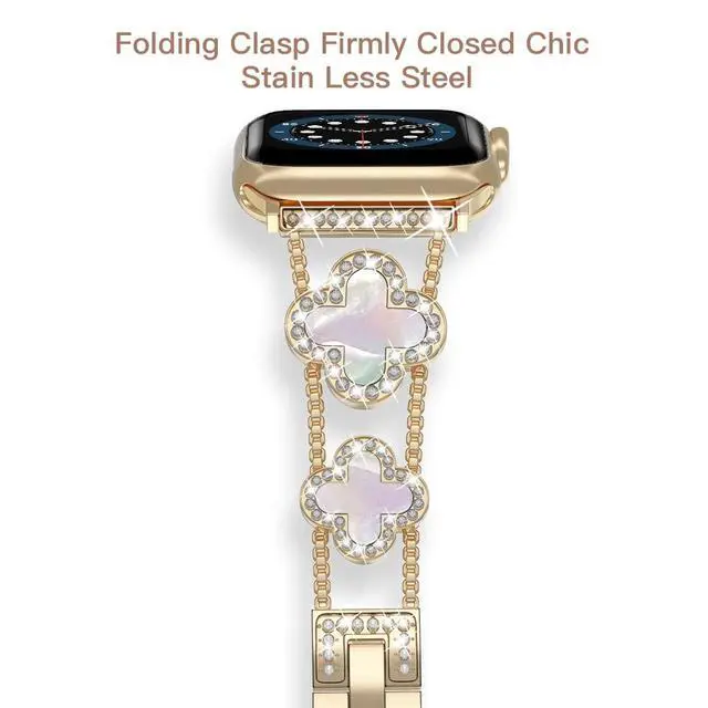Alt view image 2 of 7 - 38/40/41/42 mm(Series 10) cool woman chain metal smartwatch strap compatible with Apple Watch Band Series 11/10/9/8/7/6/SE/5/4 adjustable replacement watch bracelet for Iwatch gold Watch Band