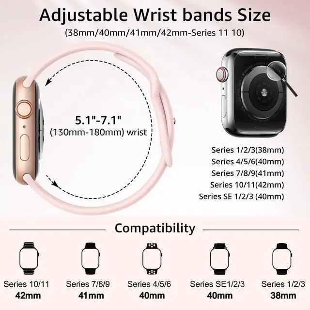 Alt view image 2 of 7 - 6 Pack Sport Bands Compatible with Apple Watch Band 38mm 40mm 41mm 42mm 44mm 45mm 49mm 46mm,Silicone Waterproof Strap for iWatch Apple Watch Series 11 10 9 Ultra 8 7 6 5 4 3 2 1 SE Women Men