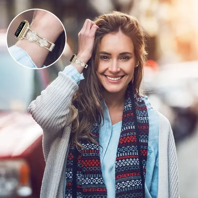 Alt view image 7 of 7 - 38/40/41/42 mm(Series 10) cool woman chain metal smartwatch strap compatible with Apple Watch Band Series 11/10/9/8/7/6/SE/5/4 adjustable replacement watch bracelet for Iwatch gold Watch Band