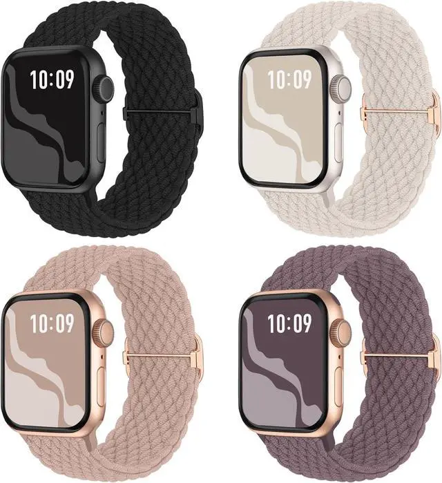 Main image of 4 Pack Braided Stretchy Bands Compatible with Apple Watch 40mm 41mm 38mm 42mm 44mm 45mm 46mm 49mm Women Men, Breathable Nylon Elastic Daily Use Straps for iWatch Series 11/10 9 8 7 6 5 4 3 SE/Ultra 2