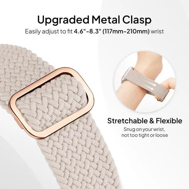 Alt view image 2 of 7 - 4 Pack Braided Stretchy Bands Compatible with Apple Watch 40mm 41mm 38mm 42mm 44mm 45mm 46mm 49mm Women Men, Breathable Nylon Elastic Daily Use Straps for iWatch Series 11/10 9 8 7 6 5 4 3 SE/Ultra 2