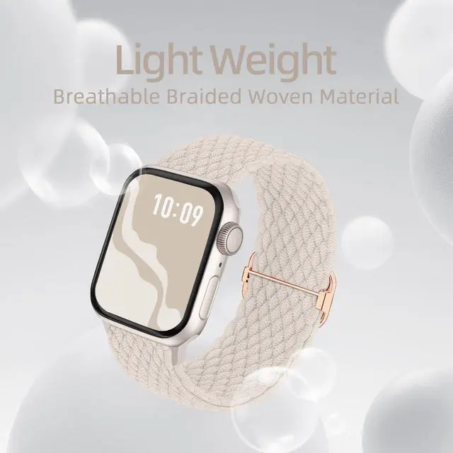 Alt view image 4 of 7 - 4 Pack Braided Stretchy Bands Compatible with Apple Watch 40mm 41mm 38mm 42mm 44mm 45mm 46mm 49mm Women Men, Breathable Nylon Elastic Daily Use Straps for iWatch Series 11/10 9 8 7 6 5 4 3 SE/Ultra 2