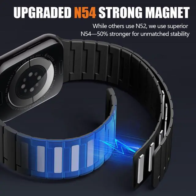 Alt view image 2 of 7 - Magnetic Watchband Compatible with Apple Watch Bands for Men 44mm 45mm 46mm 49mm 42mm Women, Silicone Sport Strong Magnets Strap for iWatch Series 11 ULTRA 3 ULTRA 2 SE 10 9 8 7 6 5 4 3 1, Black