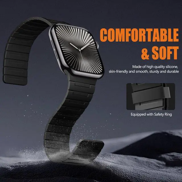 Alt view image 3 of 7 - Magnetic Watchband Compatible with Apple Watch Bands for Men 44mm 45mm 46mm 49mm 42mm Women, Silicone Sport Strong Magnets Strap for iWatch Series 11 ULTRA 3 ULTRA 2 SE 10 9 8 7 6 5 4 3 1, Black