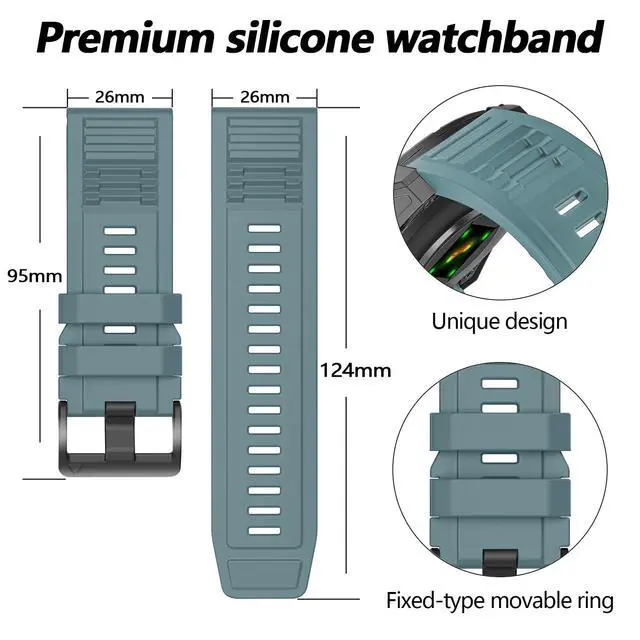 Alt view image 4 of 6 - 26mm Quickfit Silicone Watch Bands Compatible with Garmin Fenix 8 Pro/quatix 8 51mm/Fenix 7X/7X Pro/6X/6X Pro/5X/5X Plus/3 HR/Enduro 3 2/Descent Mk3i 51mm/Mk2i/Tactix 8/7 pro/epix Pro 51MM