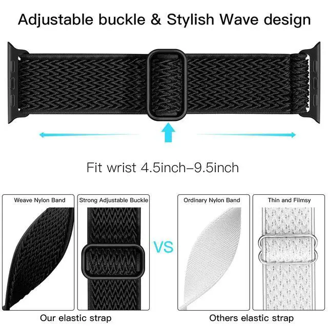 Alt view image 3 of 7 - Elastic Bands Compatible with Apple Watch 44mm 45mm 46mm 42mm 49mm 40mm for Women Men,Stretchy Solo Loop Soft Nylon Adjustable Solo Loop Sport Bands for iWatch SE Series 11 10 9 8 7 6 5 4 3 2 1