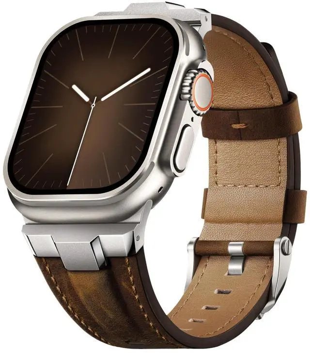 Main image of Leather Bands Compatible for Apple Watch Ultra Band 49mm 46mm 45mm 44mm 42mm, Genuine Leather Replacement Strap for iWatch Series 11 10 9 8 7 6 5 4 3 2 1, SE 3 2 1, Ultra 3 2 1