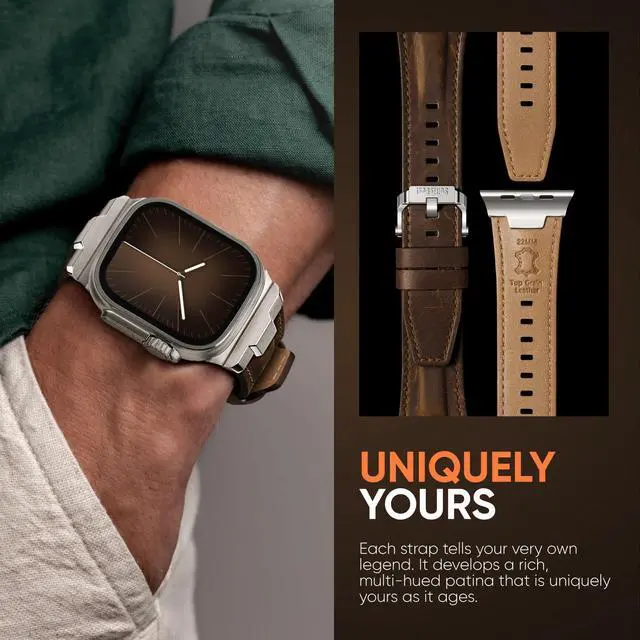 Alt view image 5 of 7 - Leather Bands Compatible for Apple Watch Ultra Band 49mm 46mm 45mm 44mm 42mm, Genuine Leather Replacement Strap for iWatch Series 11 10 9 8 7 6 5 4 3 2 1, SE 3 2 1, Ultra 3 2 1