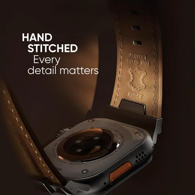 Alt view image 3 of 7 - Leather Bands Compatible for Apple Watch Ultra Band 49mm 46mm 45mm 44mm 42mm, Genuine Leather Replacement Strap for iWatch Series 11 10 9 8 7 6 5 4 3 2 1, SE 3 2 1, Ultra 3 2 1