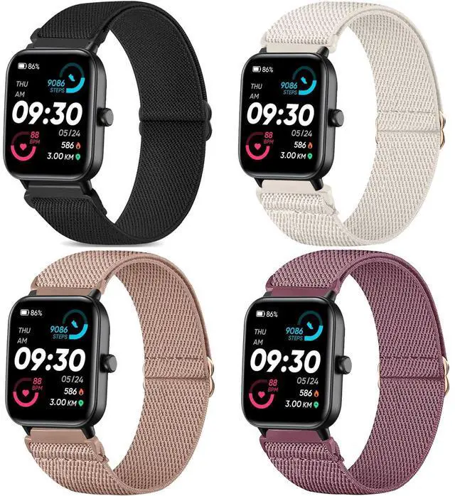 Main image of 4 Pack Stretchy Watch Bands Compatible with Woneligo/Fitpolo Smart Watch IDW13, 22mm Loop Nylon Elastic Fabric Strap for FITVII H56/ENOMIR ID208BT/TOOBUR IDW16/MILOUZ IDW19 Watch