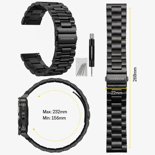 Alt view image 2 of 6 - Metal Band Durable 22mm Compatible Smartwatches with Toolkit Included - Stainless Steel, Adjustable, Secure Fit