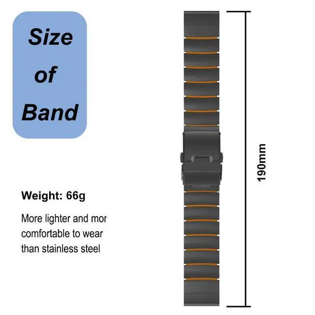 Alt view image 5 of 7 - 22mm Titanium Silicone Bands for Garmin Fenix 8 (47mm)/7/6/5, Forerunner 965 955, Approach S60 S62, Quatix 7 6 5, Epix Pro 2 (47mm), MARQ Gen 2 - 22mm Quick Easy Fit Watch Band Strap