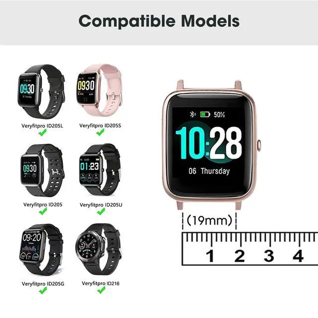 Alt view image 2 of 7 - 19mm Soft Silicone Replacement Band Compatible with Veryfitpro ID205L, ID205U, ID205S, ID216 Smart Watch