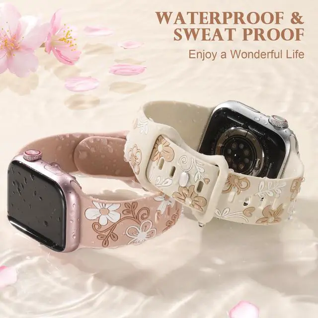 Alt view image 4 of 7 - Floral Band Compatible with Apple Watch Bands For Women 41mm 40mm 38mm 42mm 44mm 45mm 46mm 49mm, Engraved Cute Flower Soft Silicone Strap for iWatch Series 11 10 9 8 7 6 5 4 3 2 1 SE Ultra