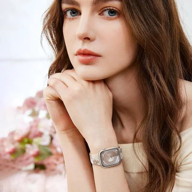 Alt view image 5 of 7 - Floral Band Compatible with Apple Watch Bands For Women 41mm 40mm 38mm 42mm 44mm 45mm 46mm 49mm, Engraved Cute Flower Soft Silicone Strap for iWatch Series 11 10 9 8 7 6 5 4 3 2 1 SE Ultra