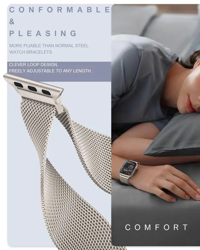 Alt view image 4 of 7 - Original Stainless Steel Milanese Loop Compatible with Apple Watch Band 38mm 40mm 41mm 42mm 44mm 45mm 49mm, Magnetic Clasp Replacement Band for iwatch Series 9, Ultra 2/Ultra, SE/SE 2nd Generation,