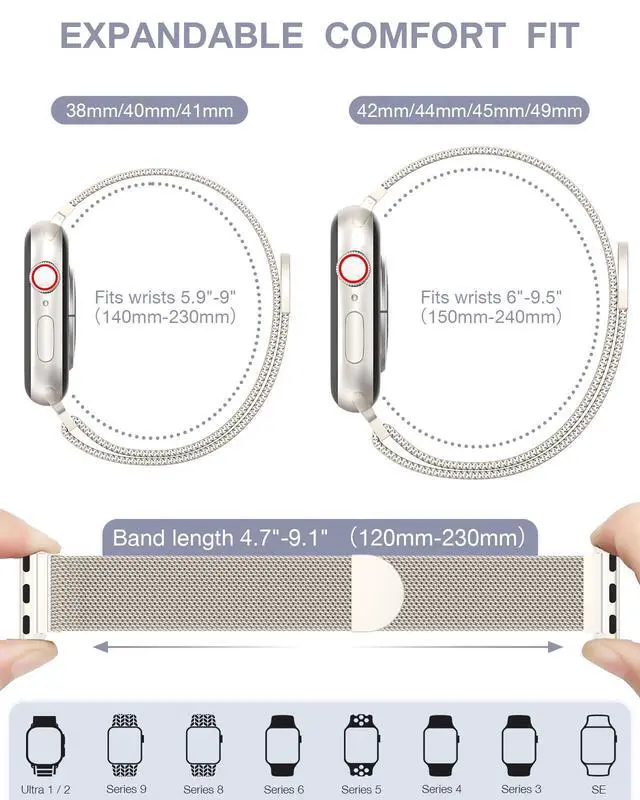 Alt view image 5 of 7 - Original Stainless Steel Milanese Loop Compatible with Apple Watch Band 38mm 40mm 41mm 42mm 44mm 45mm 49mm, Magnetic Clasp Replacement Band for iwatch Series 9, Ultra 2/Ultra, SE/SE 2nd Generation,