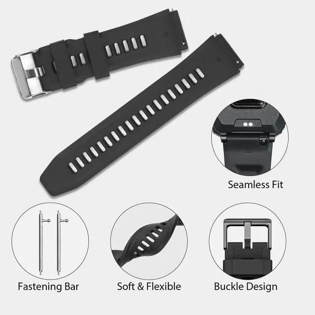Alt view image 4 of 7 - Smart Watch Band 22mm 2 Pack, for AMAZTIM Smart Watch Bands Replacement M2/T2, for CARBINOX Vortex, Compatible with SUNKTA K-52, Sports Straps Bands, Adjustable Wristband, Men Black Camouflage Band