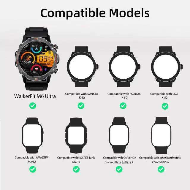 Alt view image 2 of 7 - Smart Watch Band 22mm 2 Pack, for AMAZTIM Smart Watch Bands Replacement M2/T2, for CARBINOX Vortex, Compatible with SUNKTA K-52, Sports Straps Bands, Adjustable Wristband, Men Black Camouflage Band