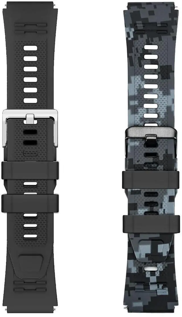 Alt view image 7 of 7 - Smart Watch Band 22mm 2 Pack, for AMAZTIM Smart Watch Bands Replacement M2/T2, for CARBINOX Vortex, Compatible with SUNKTA K-52, Sports Straps Bands, Adjustable Wristband, Men Black Camouflage Band