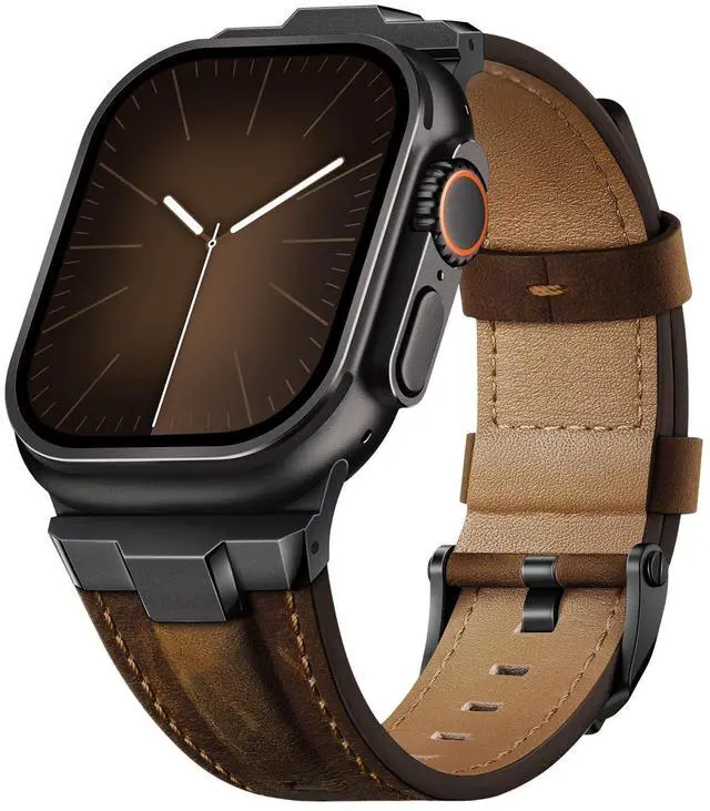 Main image of Leather Bands Compatible for Apple Watch Ultra Band 49mm 46mm 45mm 44mm 42mm, Genuine Leather Replacement Strap for iWatch Series 11 10 9 8 7 6 5 4 3 2 1, SE 3 2 1, Ultra 3 2 1
