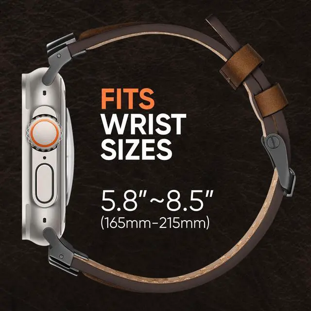 Alt view image 4 of 7 - Leather Bands Compatible for Apple Watch Ultra Band 49mm 46mm 45mm 44mm 42mm, Genuine Leather Replacement Strap for iWatch Series 11 10 9 8 7 6 5 4 3 2 1, SE 3 2 1, Ultra 3 2 1