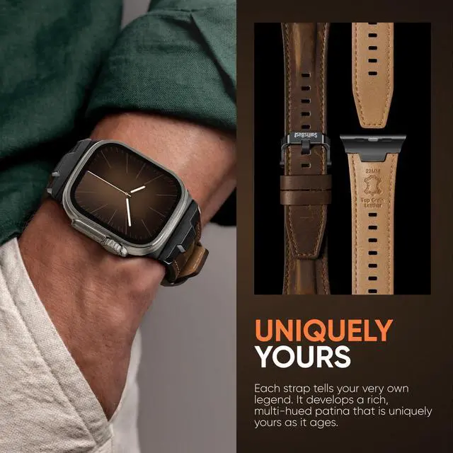 Alt view image 5 of 7 - Leather Bands Compatible for Apple Watch Ultra Band 49mm 46mm 45mm 44mm 42mm, Genuine Leather Replacement Strap for iWatch Series 11 10 9 8 7 6 5 4 3 2 1, SE 3 2 1, Ultra 3 2 1