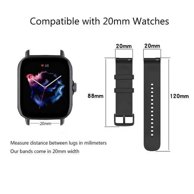 Alt view image 2 of 7 - 10 Pack Silicone Bands Compatible with Amazfit Active 2 1,Active 3 Premium/GTR mini/GTS 2 2e 3 4/GTS 2 4 mini, 20MM Replacement Watch Straps for Amazfit Bip 3,3 Pro/Bip U,U Pro