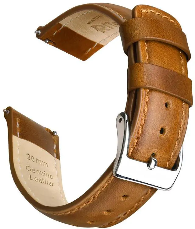 Main image of Genuine Leather Watch Band for Galaxy Watch 6 Classic Omega x Swatch Moonswatch 20mm Classic Vintage Quick Release Leather Watch Strap (Toffee Brown), White Elephant Gifts, Stocking Stuffers