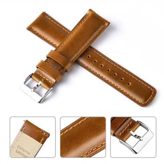 Alt view image 4 of 7 - Genuine Leather Watch Band for Galaxy Watch 6 Classic Omega x Swatch Moonswatch 20mm Classic Vintage Quick Release Leather Watch Strap (Toffee Brown), White Elephant Gifts, Stocking Stuffers