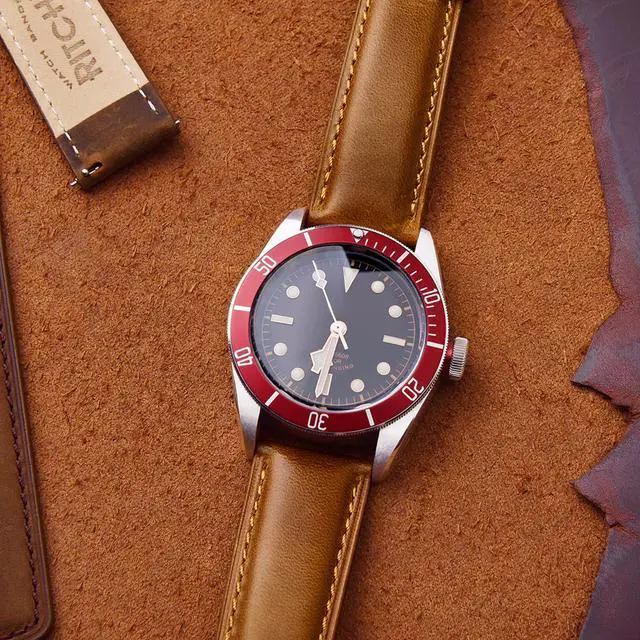 Alt view image 2 of 7 - Genuine Leather Watch Band for Galaxy Watch 6 Classic Omega x Swatch Moonswatch 20mm Classic Vintage Quick Release Leather Watch Strap (Toffee Brown), White Elephant Gifts, Stocking Stuffers