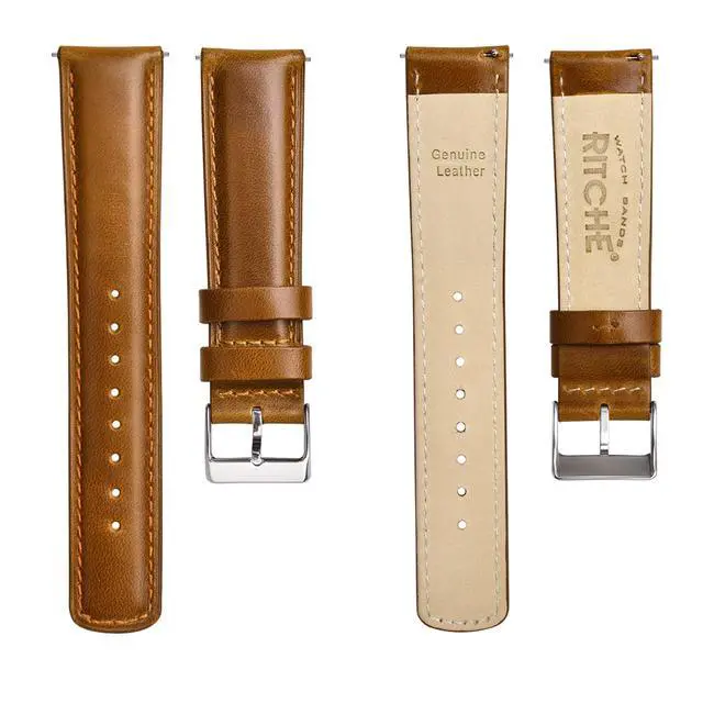 Alt view image 5 of 7 - Genuine Leather Watch Band for Galaxy Watch 6 Classic Omega x Swatch Moonswatch 20mm Classic Vintage Quick Release Leather Watch Strap (Toffee Brown), White Elephant Gifts, Stocking Stuffers