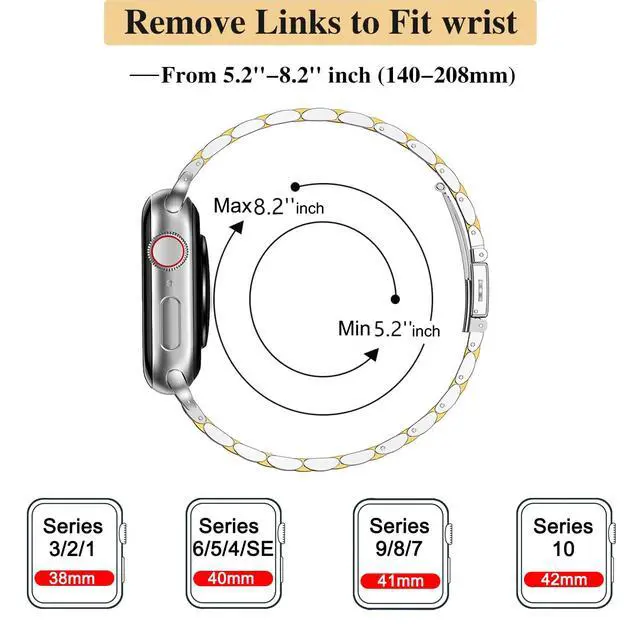 Alt view image 6 of 7 - Slim Metal Band Compatible with Apple Watch Band 42mm(Series 11 10) 41mm(Series 9 8 7) 40mm(Series 6 5 4 SE3/2/1) 38mm(Series 3 2 1),Stainless Steel iWatch Bands for Women,Silver/Gold